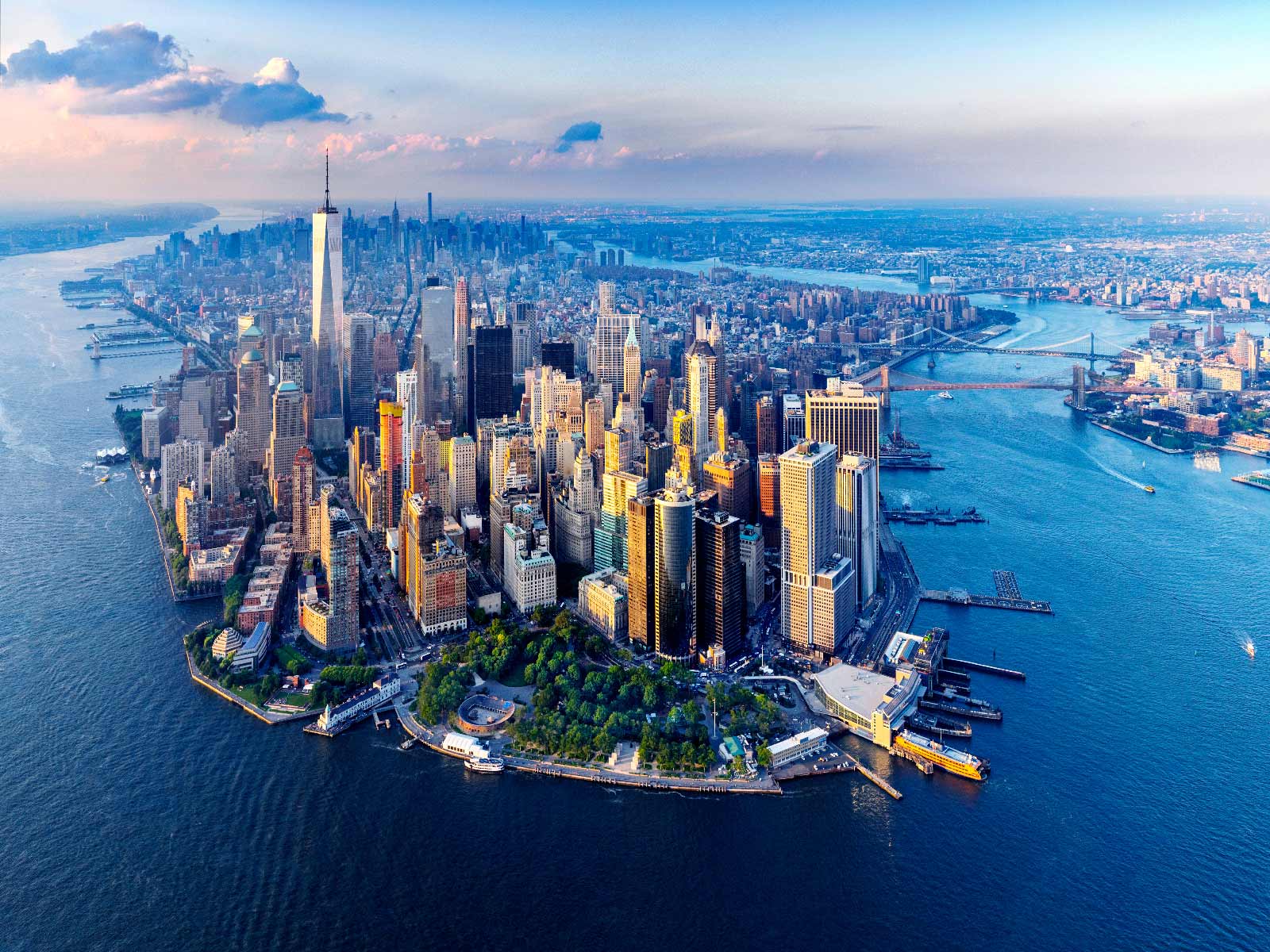 Aerial view of Manhattan looking across the island